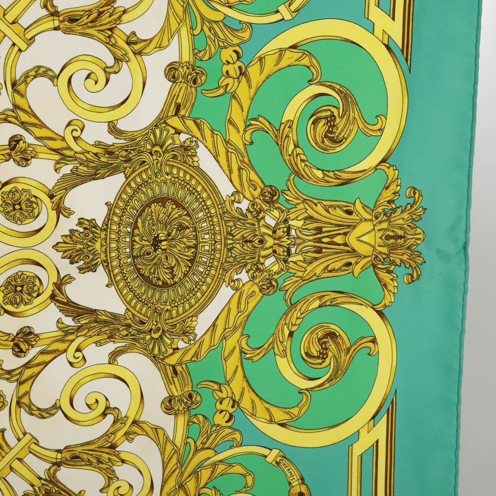 HERMES Carre 90 Scarf ""LES TUILERIES"" Silk Green Yellow Auth 99949 - Picture 8 of 16